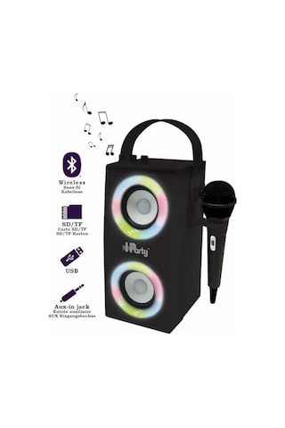 Lexibook İpparty Hoparlör - Taşınabilir Bluetooth Mikrofon Hoparlörü, Karaoke, Işık Efektleri, Kablosuz, Usb, Sd Kart, Şarj Edilebilir Pil, Siyah, Btp180bkz, Tek Boyut
