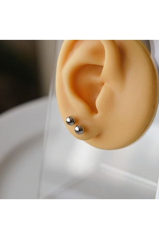 Cerrahi Çelik 4 Mm Top Küpe Gümüş Renk Gri