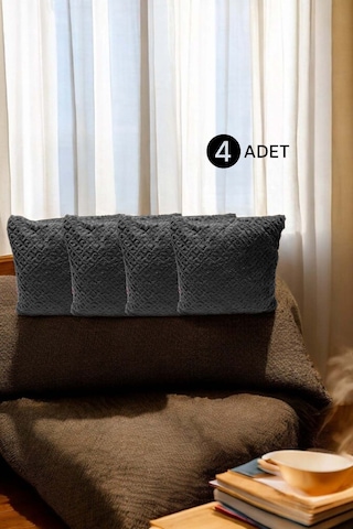 Bohem 4'lü Dekoratif Yastık Kılıfı Kırlent Kılıfı 43x43 Cm Antrasit Otantik Gri