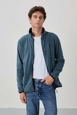 Tommy Life Petrol Yazı Nakışlı Dik Yaka Fermuarlı Standart Kalıp Erkek Sweatshirt Polar - 87992 PETROL