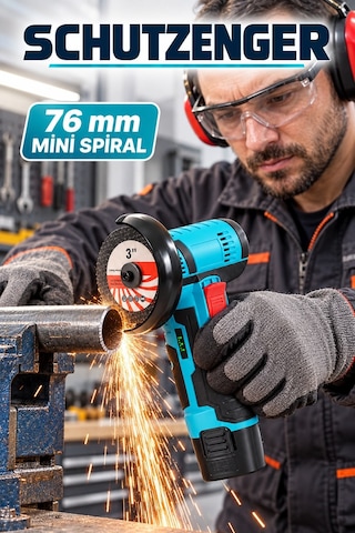 76mm Şarjlı Açılı Mini Taşlama Makinesi Bakır Sargı 4 Adet Taşlı Çift Akülü Mavi 7011