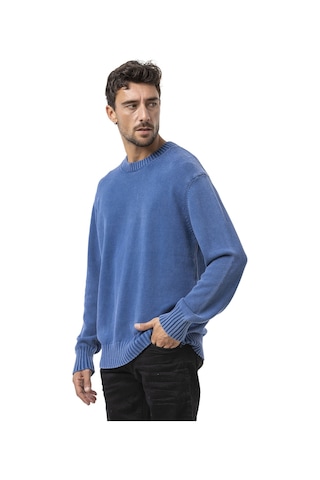 Cp289 Erkek Yuvarlak Yakalı Pamuklu Örme Kazak Indigo