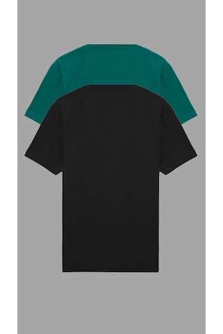 Shooter Sportwear Shooter Erkek Basic Tişört Pamuklu Regular Fit Bisiklet Yaka Günlük Düz T-shirt 2'li Paket Siyah - Yeşil
