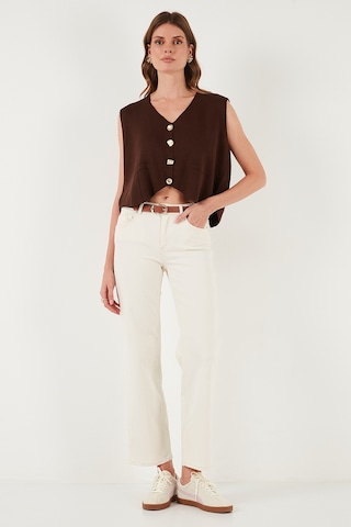 Lela Standart Fit V Yaka Düğmeli Triko Bayan Yelek 4616177 Kahve