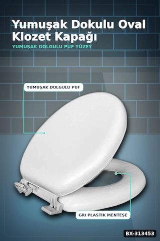 Sünger Dolgulu Standart Boy Klozet Kapağı - 1 Adet Yumuşak Puf Banyo Aksesuarı Bx-313453 12 Izgara