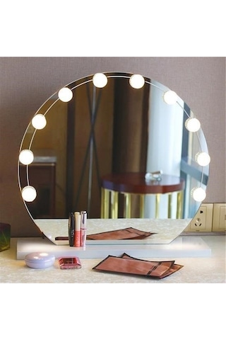 Hobibahçem Nostalji Hollywood Tarzı 10lu Makyaj Masası Aynası Beyaz Led Işıklı Lamba Usb Beyaz