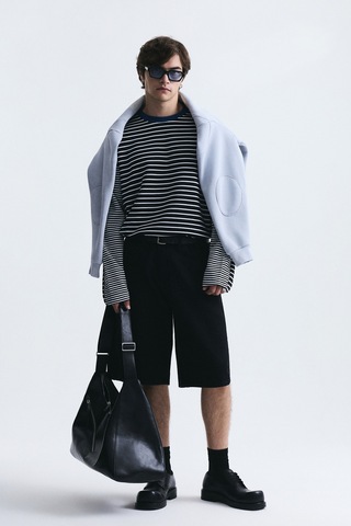 Vamos Kontrast Yaka Çizgili Sweatshirt Ekru-siyah