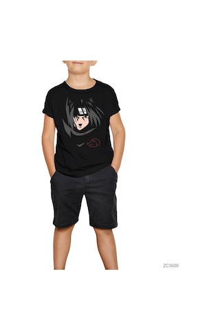 Naruto Uchiha Itachi Siyah Çocuk Tişört Siyah