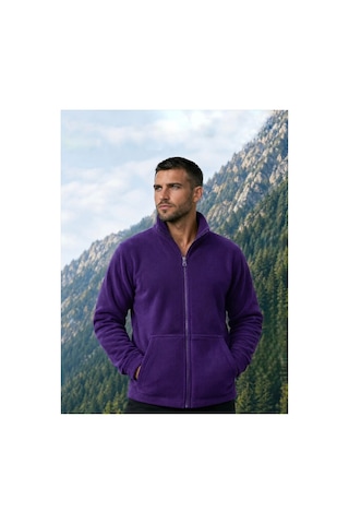 Givoria Erkek Polar Hırka Kışlık Fermuarlı Çeket Tüy Toplamaz Rüzgar Geçirmez Polar Kazak Sweat Mor Mor