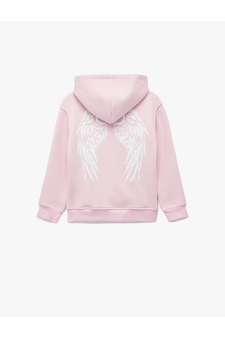Koton Baskılı Uzun Kollu Fermuarlı Şardonlu Kapşonlu Sweatshirt Pembe 6wkg10468ak Gül