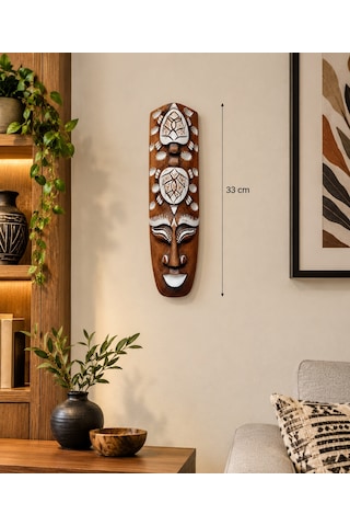 Ahşap Totem Aborjin Tiki Mask 33 Cm El Yapımı Duvar Dekoru