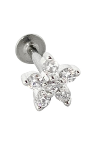 Cerrahi Çelik Taşlı Çiçek Piercing Gümüş