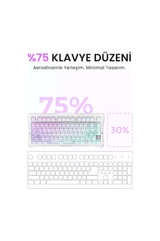 Gravastar Mercury K1 Lite Rgb Kablosuz Mekanik Gaming Klavye, İngilizce Q, Crystal Aurora