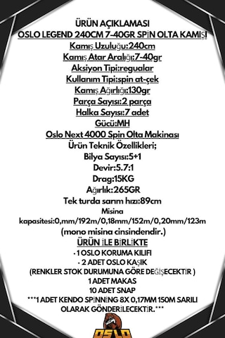 Oslo Next 4000 Oslo Legend 240cm 7-40gr 8x Spin Olta Seti Standart