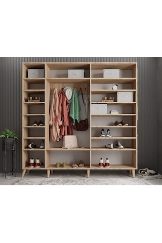Açelya Portmanto Vestiyer Meşe Beyaz - Montaj Dahil 225cm M12