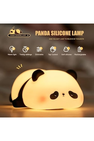 Panda Gece Lambası, Çocuk Yatak Odası, Sevimli Hayvan Silikon Kreş Gece Lambası, Dokunmatik Kontrollü Gece Lambala Diğer