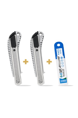 Metal Gövdeli Maket Bıçağı 2 Li Set 10 Lu Yedek Bıçak Hediyeli