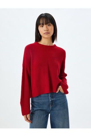 Koton Basic Triko Kazak Yuvarlak Yaka Uzun Kollu Regular Fit Kırmızı 5wal90051ht Kırmızı