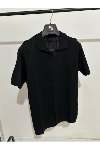 Apaş Yaka Triko T-shirt SIYAH