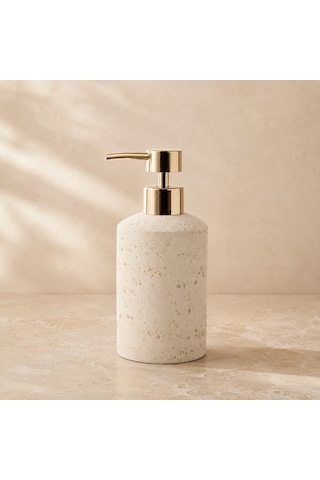 The Voguemaxima Bej Taş Dokulu Sıvı Sabunluk Gold Pompalı 7x17 Cm