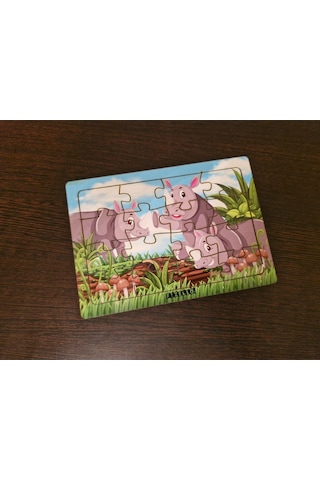 Gergedanlar 16 Parça Eğitici Ve Öğretici Ahşap Çocuk Puzzle & Yapboz Bebek Çocuk Oyuncak