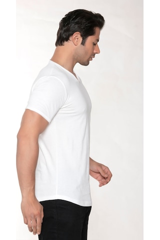 Black Horn Erkek Geniş Yaka %100 Pamuk Salaş T-shirt KIRIK BEYAZ