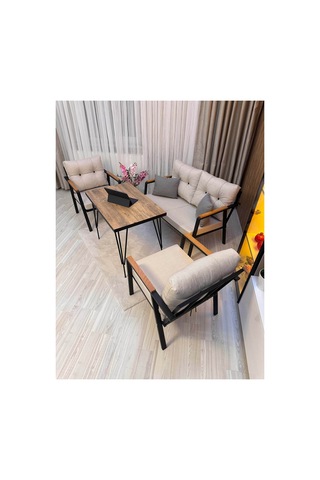 Houseart Balkon ,bahçe , Teras , Cafe ,salon , Metal Kanepe , Metal Kanepe Koltuk ,oturma Takımı 2-1-1 Masalı Takım Krem