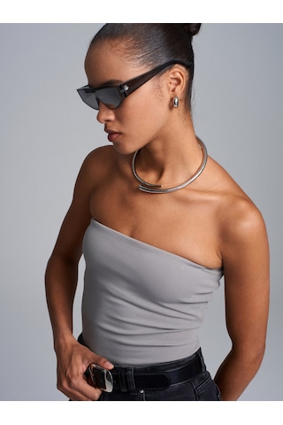 Dilvin 20659 Straplez Top-gri Gri