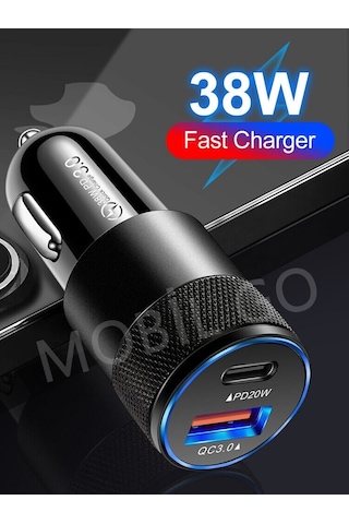 Araç Seyahat Cep Telefonu Şarjı Oto Çakmaklık Şarj Cihazı Type-c Usb Girişli Araba Şarz Aleti 38w 1