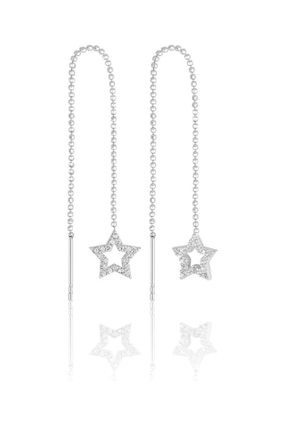 Azuris Silver Azuris 925k Gümüş Sıralı Top Zincir Yıldız Taşlı Küpe Gümüş
