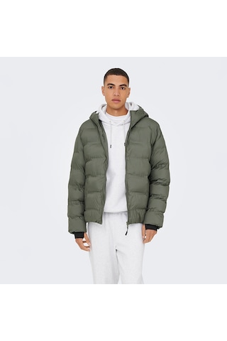 Only&sons Union Seamless Life Puffer Erkek Gri Kapüşonlu Mont Gri-1