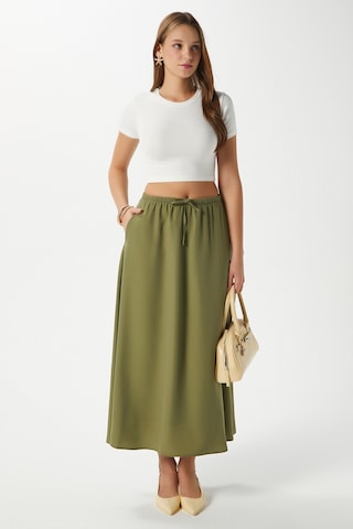 Kadın Seaside Haki Astarlı Bel Lastikli Cepli Dokuma Uzun Etek Haki