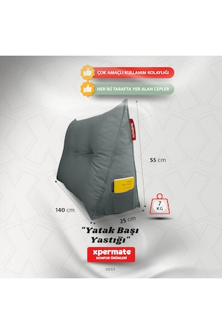 Yatak Başı Yastığı Sırt Ve Bel Destek Yastığı 140 Cm Gri