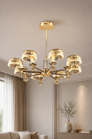 8'li Modern Premium Gold 3 Renkli Ledli Sarkıt Avizesi Salon Mutfak Oturma Odası Şık Modelleri 45w