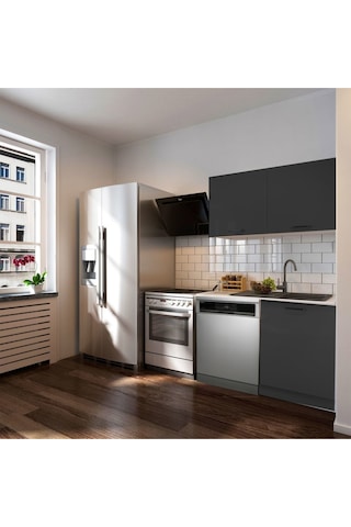 Manzza Hazır Mutfak Dolabı 120cm - Parlak-beyaz Laminat Tezgah Dahil-bulaşık Makinesi Yeri Mevcut Antrasit