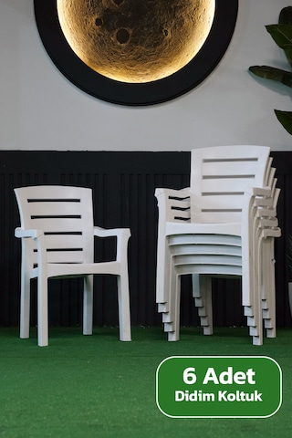 Alezy Didim İstiflenebilir Bahçe Balkon Koltuk Sandalye 6 Adet Beyaz