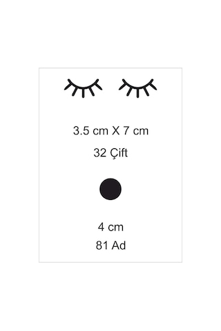 Kirpik Dekoratif Duvar Sticker. Siyah (7 Cm Kirpik 32 Adet, 4 Cm