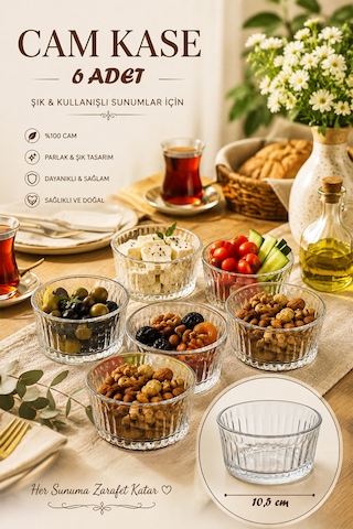 Porsima 13992 Vanes Asya 6'lı 200 Ml Çizgili Cam Çerezlik, Reçellik & Kahvaltılık Kase Yok