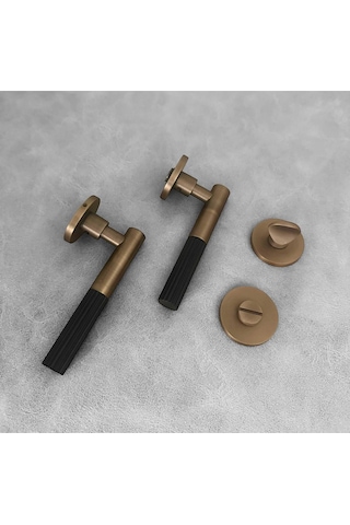 Duo One-s Zamak Mat Antik Sarı - Siyah Rozetli Zamak Wc Banyo Kapı Kolu 1 Takım