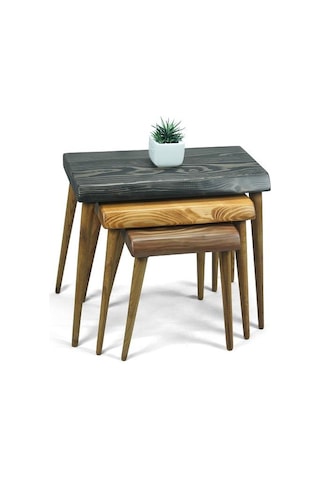 Doğal Ağaç Masif Kütük 3’lü Zigon Sehpa