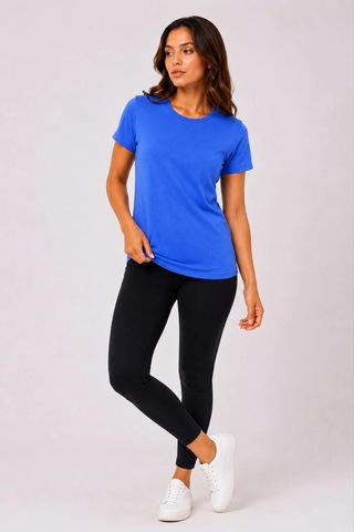 Novalisse Kadın Basic Bisiklet Yaka Yazlık Slim Fit T-shirt - Mavi & Hardal Sarısı Çoklu Renk