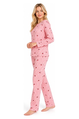 Sleeeproom Kadın Süet Mevsimlik Ekose Desen Pembe Pijama Takımı Pembe - Beyaz
