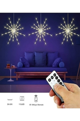 Pilli Dekoratif 8 Mod Kumandalı Günışığı Sarkıt Fişek Led 8 Mod