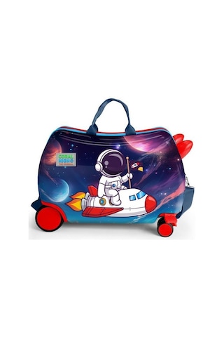 Coral High Kids Kırmızı Lacivert Astronot Desenli Otur-çek Çocuk Valizi 16364 Çok Renkli