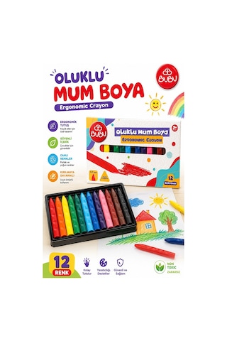 Oluklu Mum Boya 12 Li 1 Paket Bubu 12 Renk Mumboya Elleri Kirletmeyen Yıkanabilir Silinebilir Karton Kutu Çok Renkli