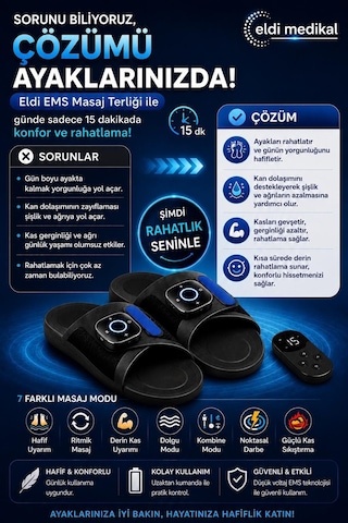 Eldi Medikal Ems Ayak Masaj Terliği - 7 Mod 15 Kademe - Rahatlatıcı Masaj Aleti