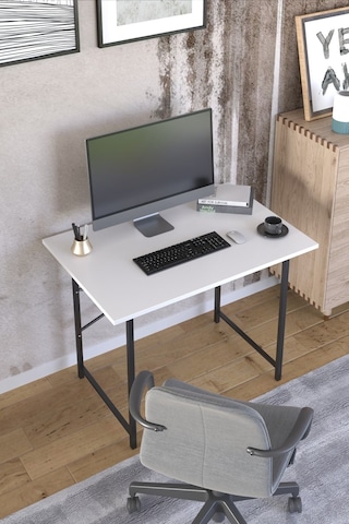 Metal Ayaklı Çalışma Masası Ofis Masası Beyaz 60 x  90 CM Beyaz
