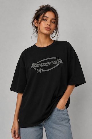 Bozzbozzcollection Kadın Reverse Taş Baskılı Oversize Tshirt Siyah