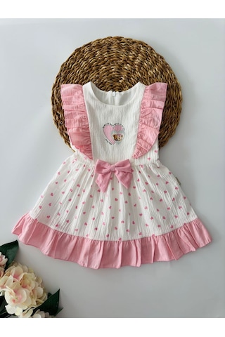 Miniğimin Cicileri Ayıcıklı Fırfırlı Kız Çocuk Elbise - Pembe Pembe