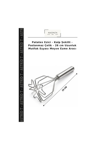 Patates Ezici - Kalp Şekilli - Paslanmaz Çelik - 26 Cm Uzunluk Mutfak Eşyası Meyve Ezme Aracı